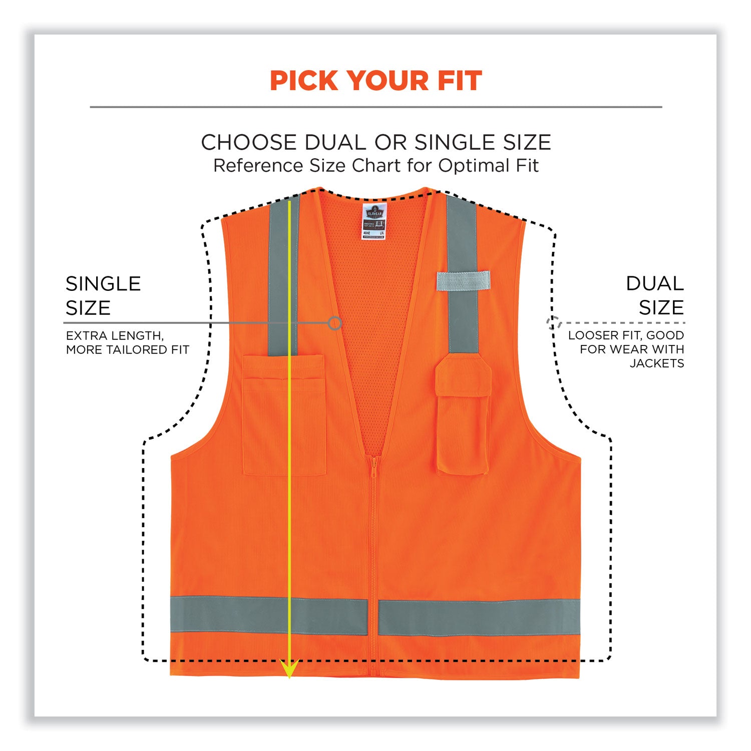 ergodyne GloWear 8249Z-S Single Size Class 2 Economy Surveyors Zipper Vest, Polyester, 5X-Large, Orange (24519)