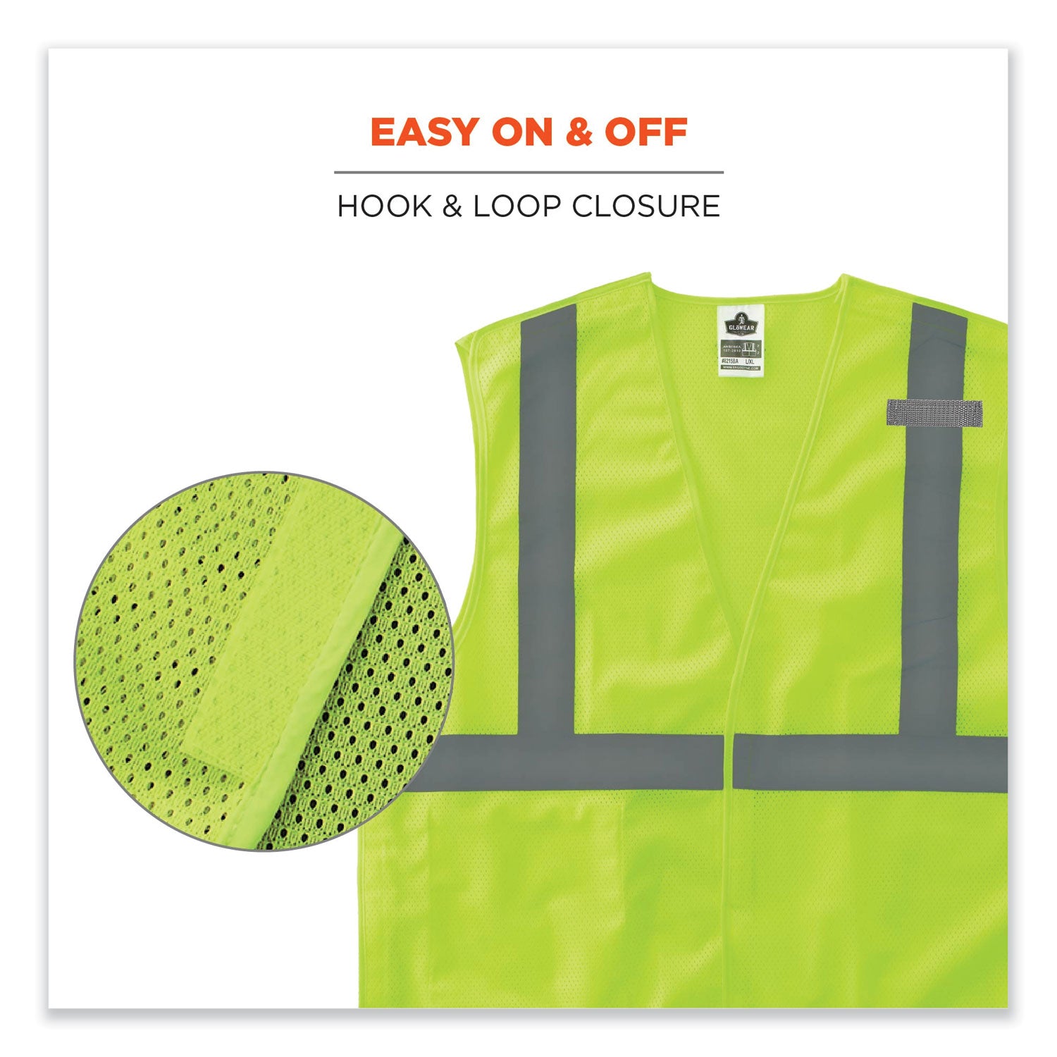 ergodyne GloWear 8215BA-S Single Size Class 2 Economy Breakaway Mesh Vest, Polyester, X-Small, Lime (24541)