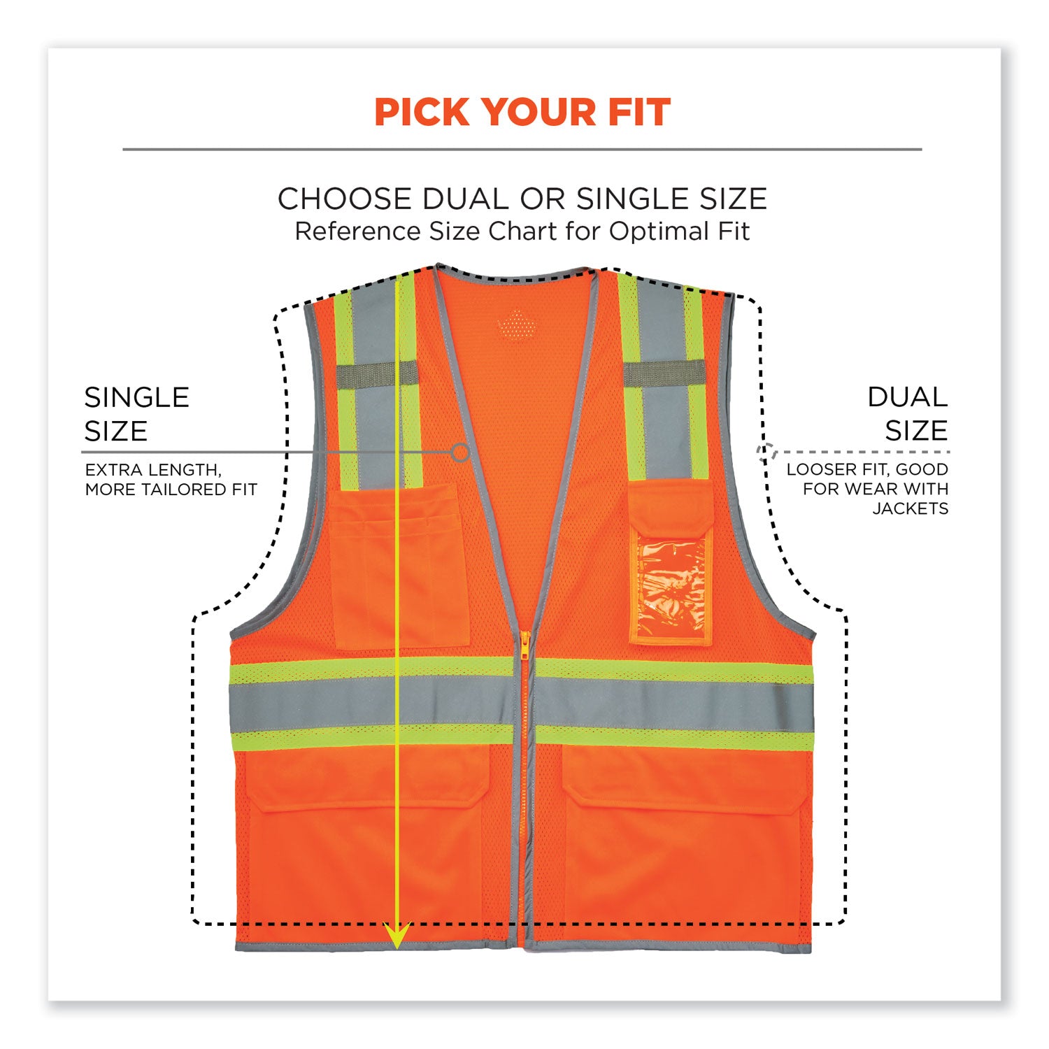 ergodyne GloWear 8246Z-S Single Size Class 2 Two-Tone Mesh Vest, Polyester, X-Large, Orange (24575)