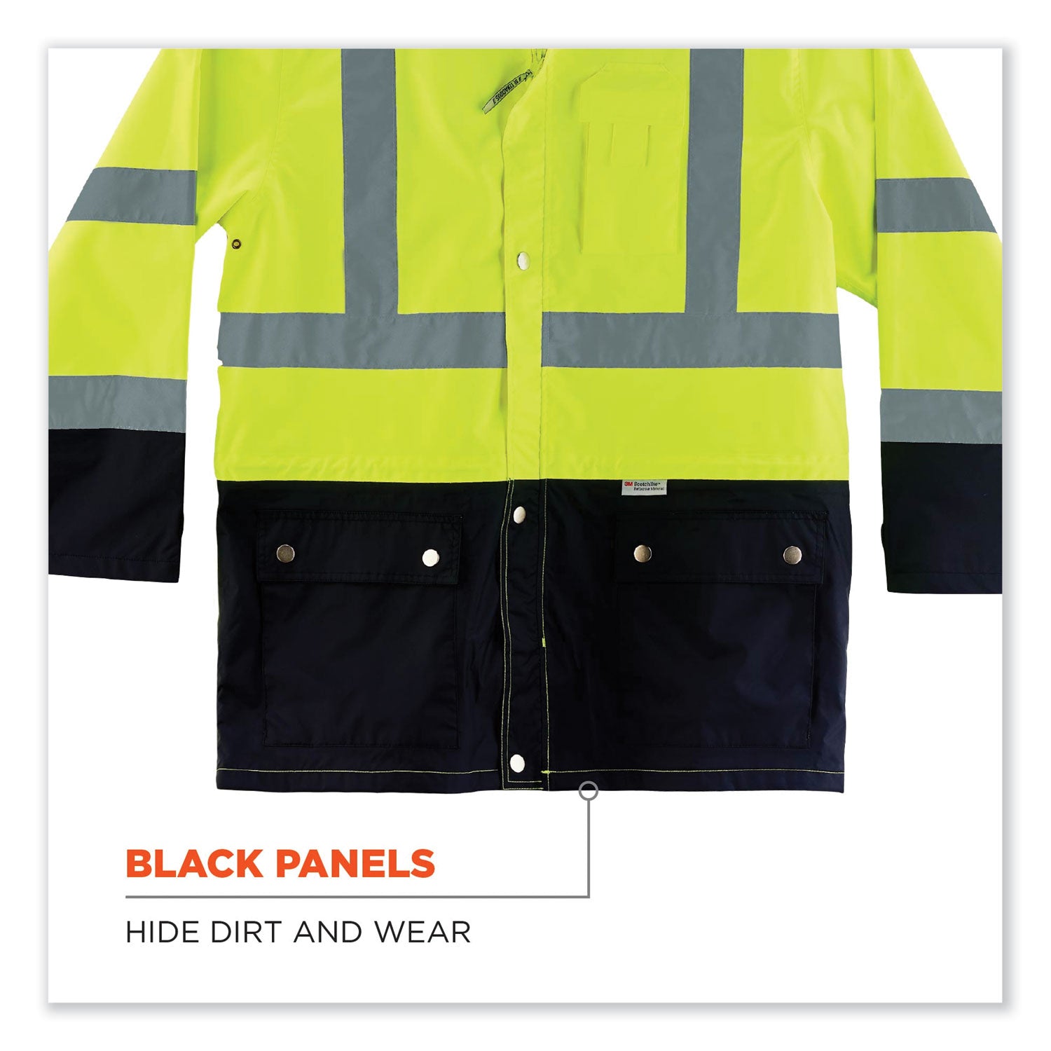 ergodyne GloWear 8365BK Class 3 Hi-Vis Rain Jacket Black Bottom, Small, Lime (25322)