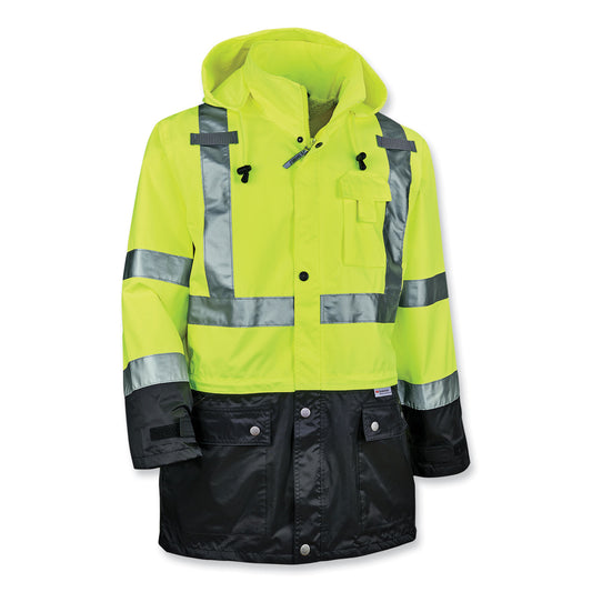 ergodyne GloWear 8365BK Class 3 Hi-Vis Rain Jacket Black Bottom, Small, Lime (25322)