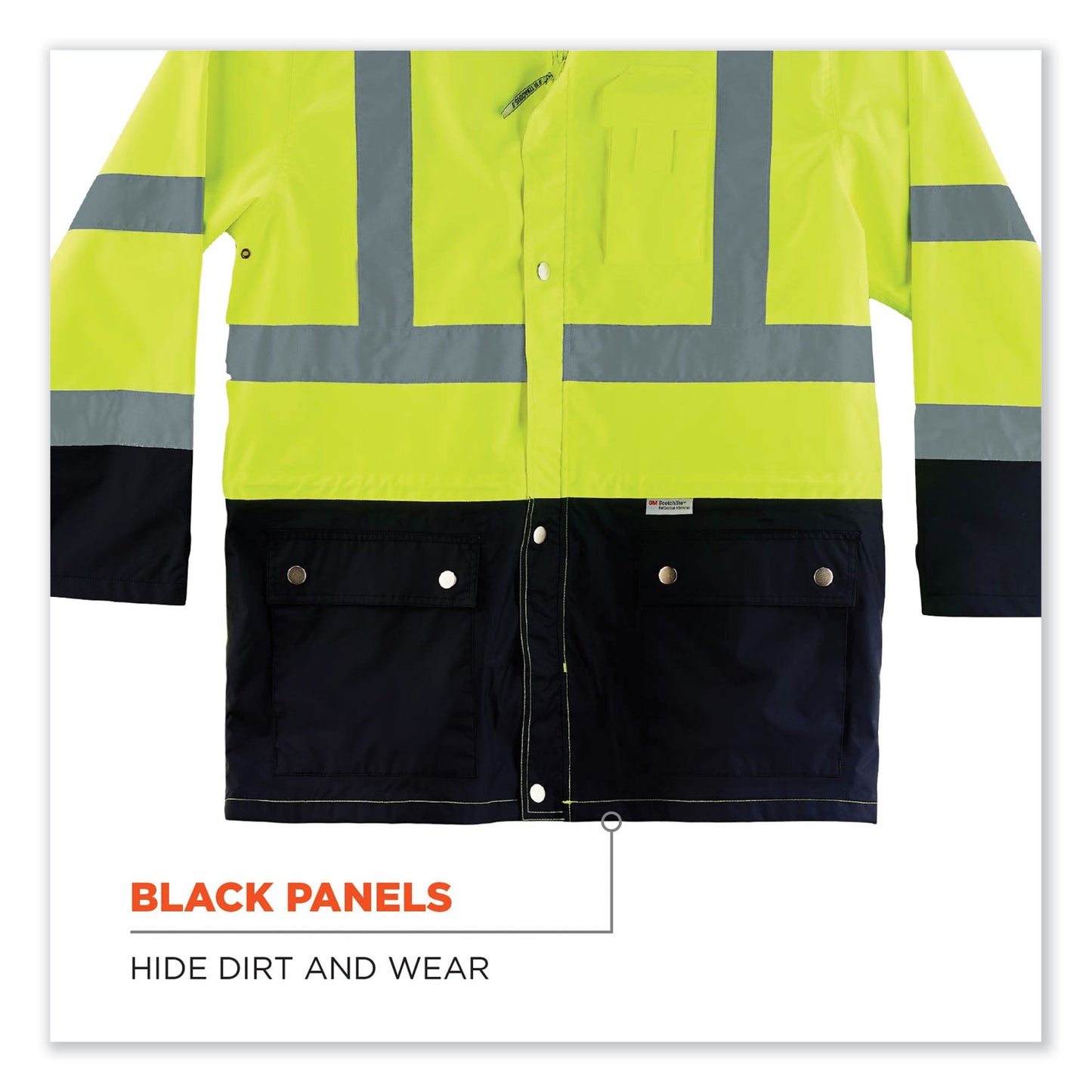 ergodyne GloWear 8365BK Class 3 Hi-Vis Rain Jacket Black Bottom, Medium, Lime (25323)