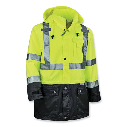 ergodyne GloWear 8365BK Class 3 Hi-Vis Rain Jacket Black Bottom, Medium, Lime (25323)