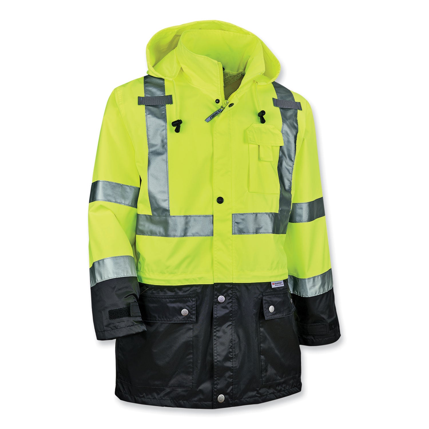 ergodyne GloWear 8365BK Class 3 Hi-Vis Rain Jacket Black Bottom, X-Large, Lime (25325)