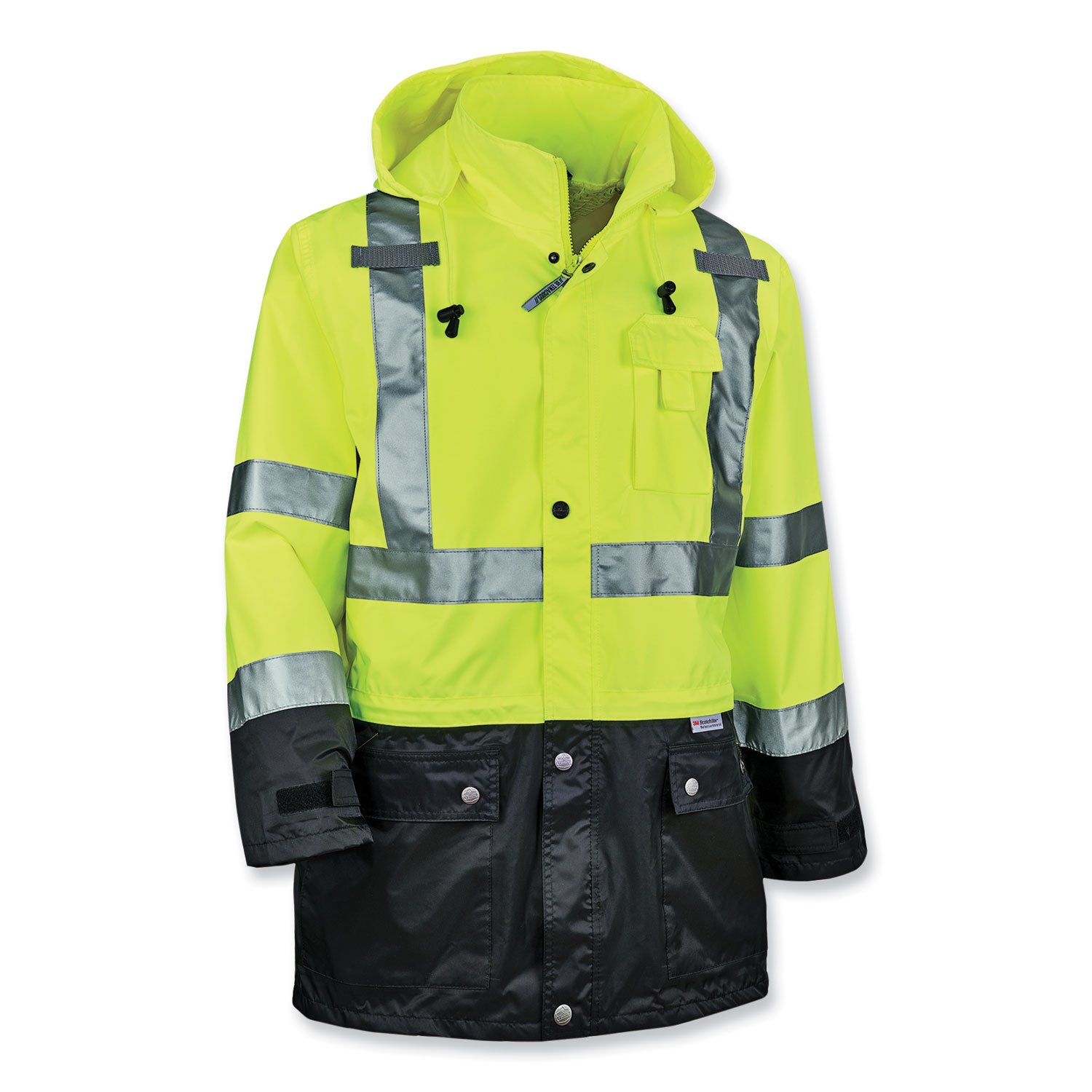 ergodyne GloWear 8365BK Class 3 Hi-Vis Rain Jacket Black Bottom, 2X-Large, Lime (25326)