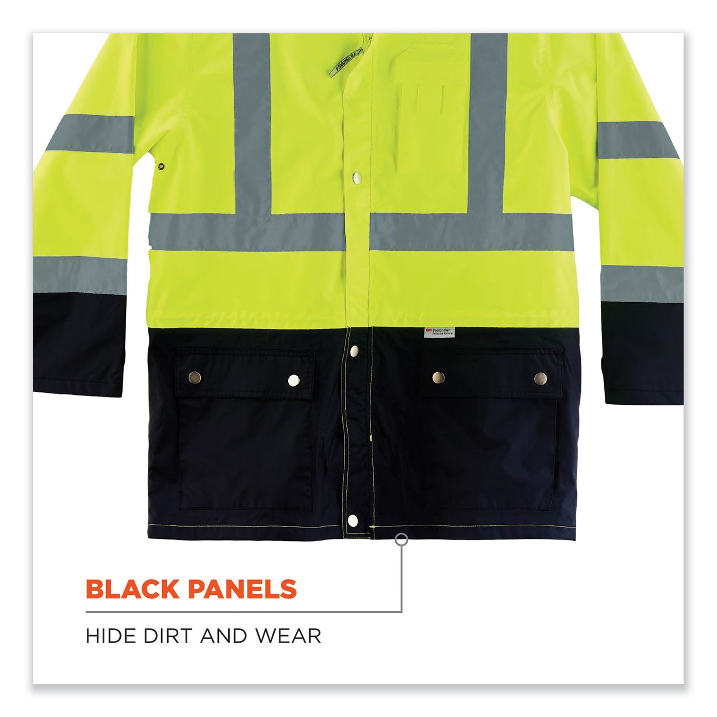 ergodyne GloWear 8365BK Class 3 Hi-Vis Rain Jacket Black Bottom, 3X-Large, Lime (25327)