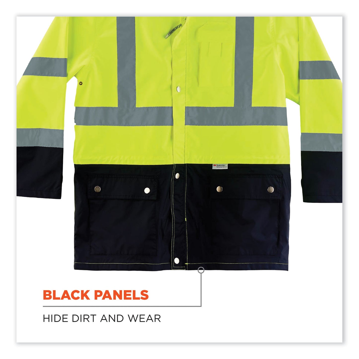 ergodyne GloWear 8365BK Class 3 Hi-Vis Rain Jacket Black Bottom, 4X-Large, Lime (25328)