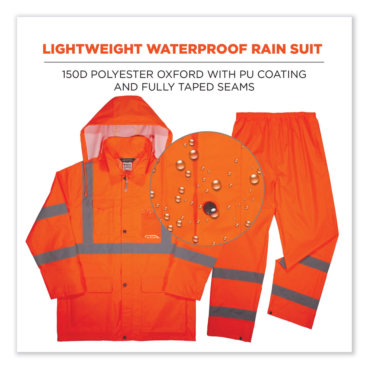 ergodyne GloWear 8376K Lightweight HV Rain Suit, Medium, Orange (25333)