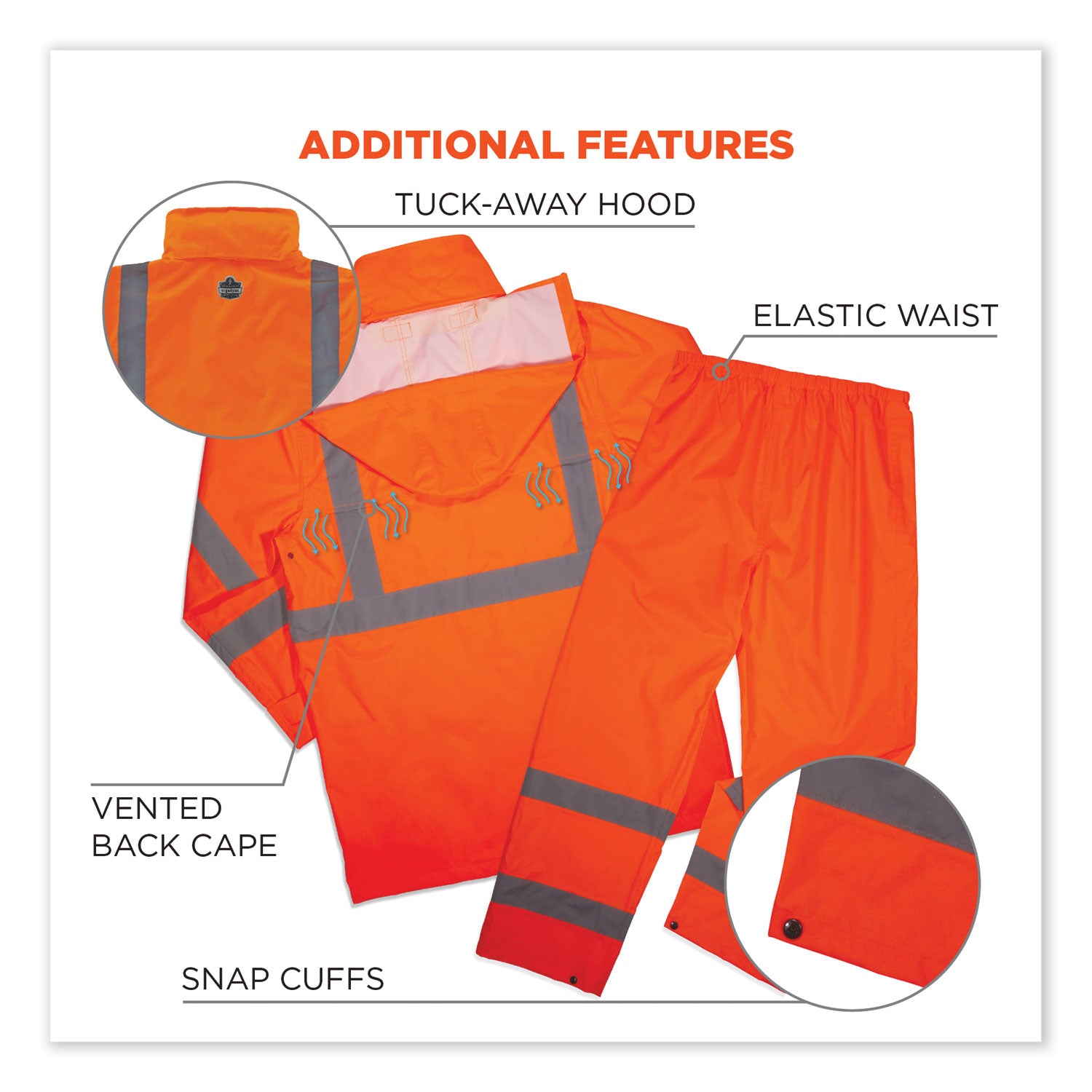 ergodyne GloWear 8376K Lightweight HV Rain Suit, Medium, Orange (25333)