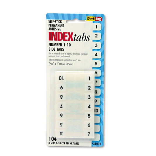 Redi-Tag Legal Index Tabs, Preprinted Numeric: 1 to 10, 1/12-Cut, White, 0.44" Wide, 104/Pack (31001)