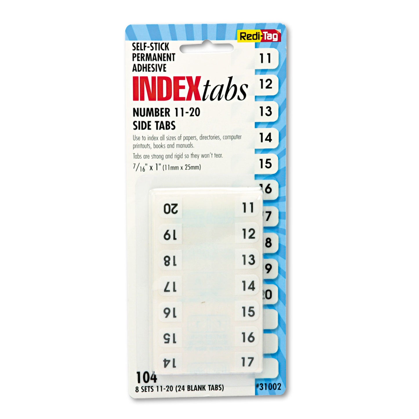 Redi-Tag Legal Index Tabs, Preprinted Numeric: 11 to 20, 1/12-Cut, White, 0.44" Wide, 104/Pack (31002)