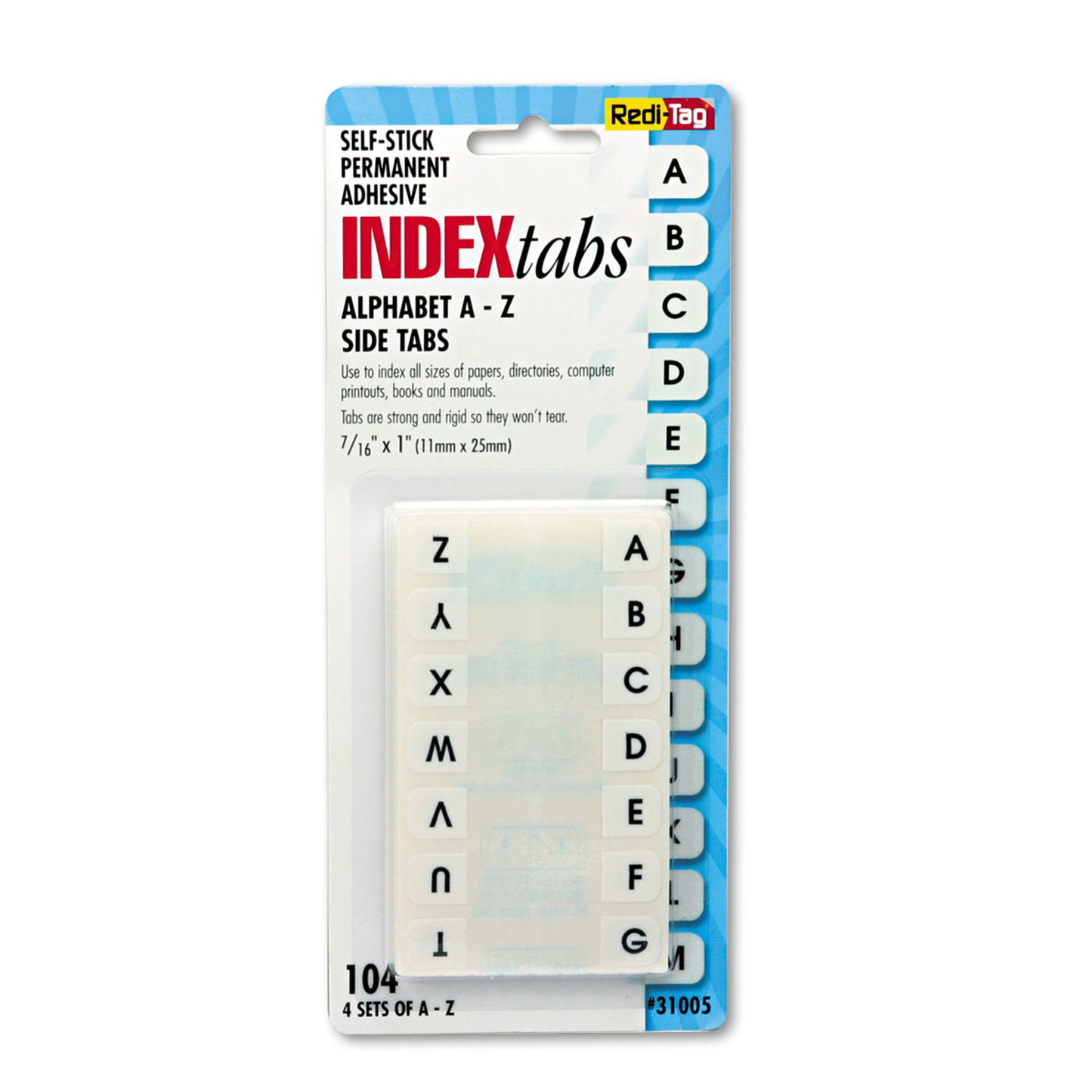 Redi-Tag Legal Index Tabs, Preprinted Alpha: A to Z, 1/12-Cut, White, 0.44" Wide, 104/Pack (31005)