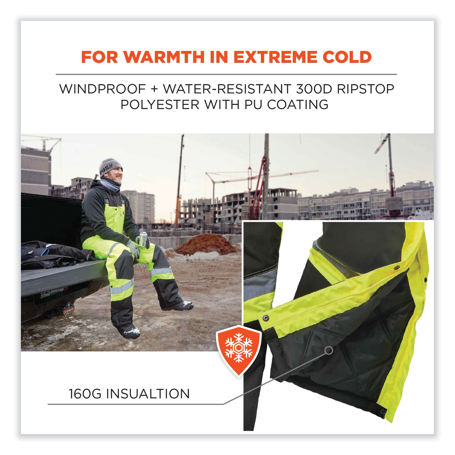 ergodyne GloWear 8928 Class E Hi-Vis Insulated Bibs, Medium, Lime (25523)