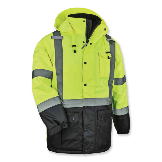 ergodyne GloWear 8384 Class 3 Hi-Vis Quilted Thermal Parka, Large, Lime (25564)