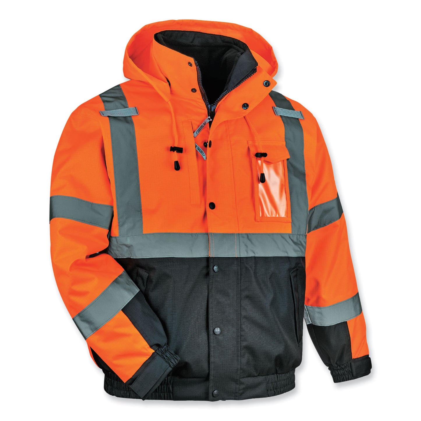 ergodyne GloWear 8381 Class 3 Hi-Vis 4-in-1 Quilted Bomber Jacket, Orange, Small (25582)