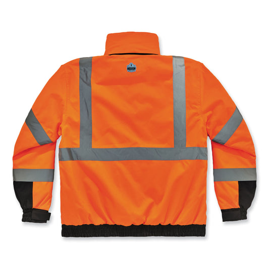 ergodyne GloWear 8381 Class 3 Hi-Vis 4-in-1 Quilted Bomber Jacket, Orange, Large (25584)