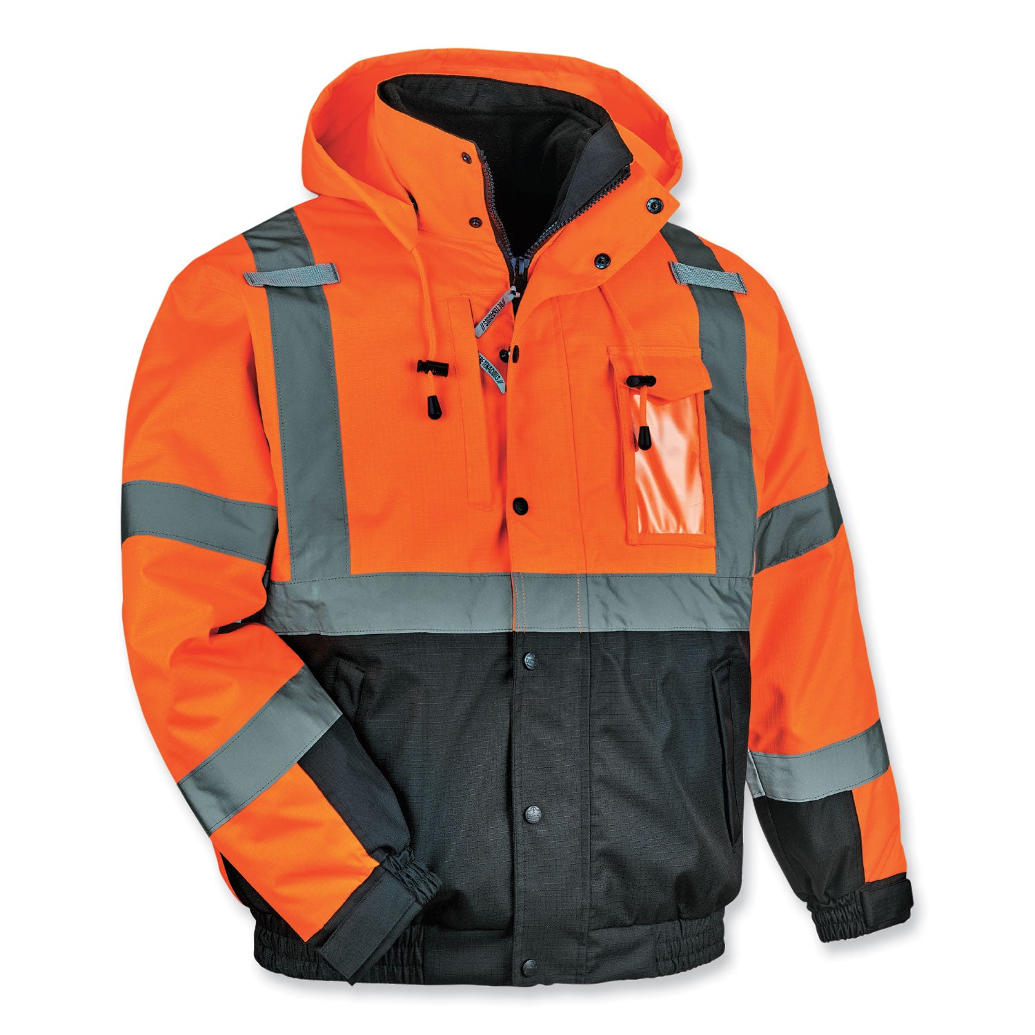 ergodyne GloWear 8381 Class 3 Hi-Vis 4-in-1 Quilted Bomber Jacket, Orange, Large (25584)