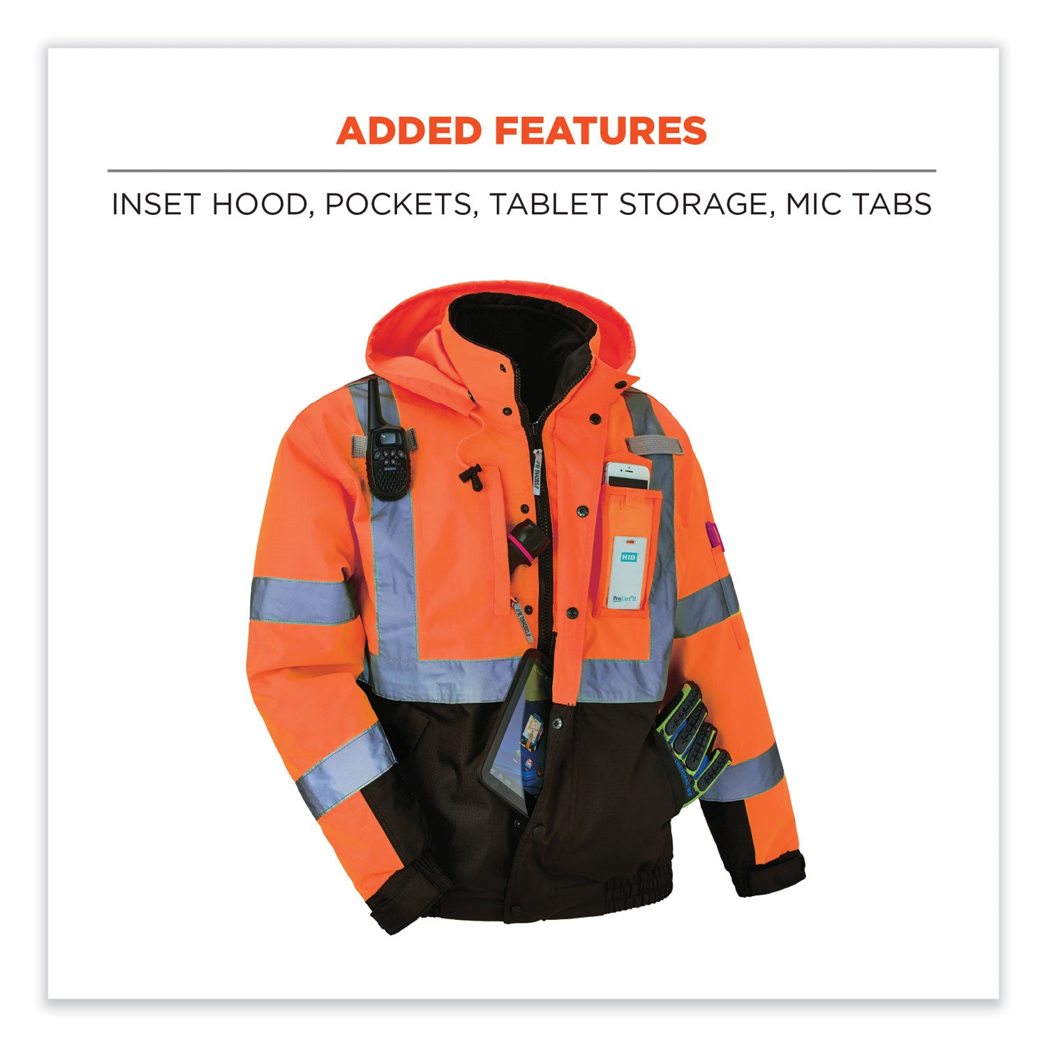 ergodyne GloWear 8381 Class 3 Hi-Vis 4-in-1 Quilted Bomber Jacket, Orange, X-Large (25585)