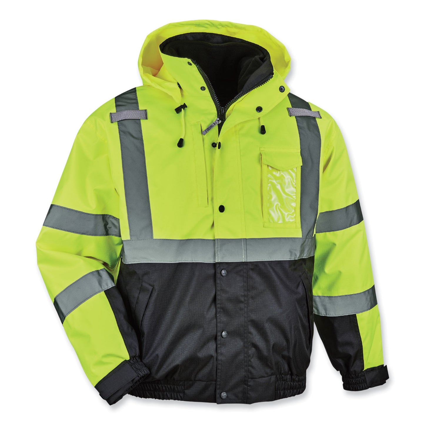 ergodyne GloWear 8381 Class 3 Hi-Vis 4-in-1 Quilted Bomber Jacket, Lime, Small (25592)