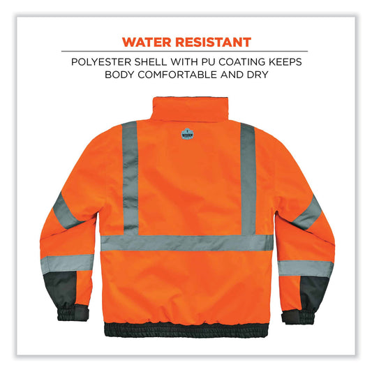 ergodyne GloWear 8377 Class 3 Hi-Vis Quilted Bomber Jacket, Orange, 2X-Large (25616)