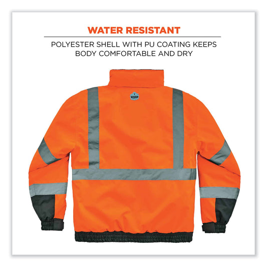 ergodyne GloWear 8377 Class 3 Hi-Vis Quilted Bomber Jacket, Orange, 5X-Large (25619)