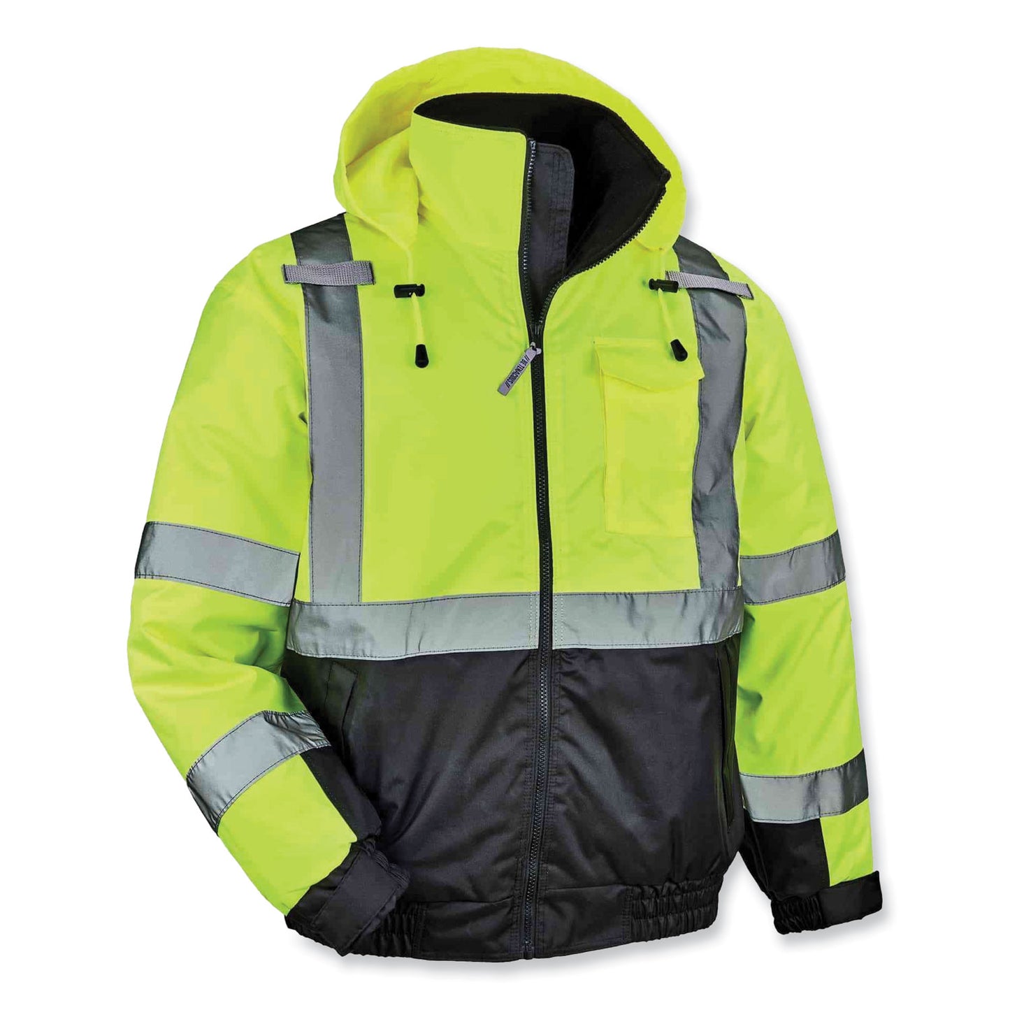 ergodyne GloWear 8377 Class 3 Hi-Vis Quilted Bomber Jacket, Lime, Large (25624)