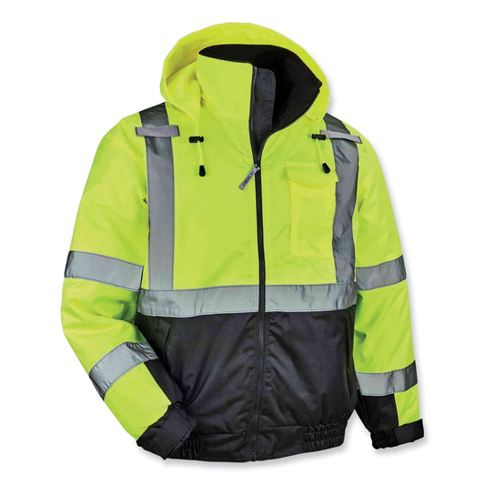 ergodyne GloWear 8377 Class 3 Hi-Vis Quilted Bomber Jacket, Lime, 2X-Large (25626)