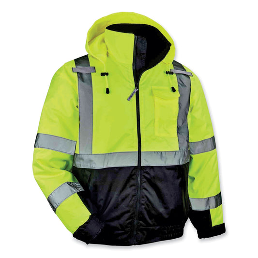 ergodyne GloWear 8377 Class 3 Hi-Vis Quilted Bomber Jacket, Lime, 5X-Large (25629)