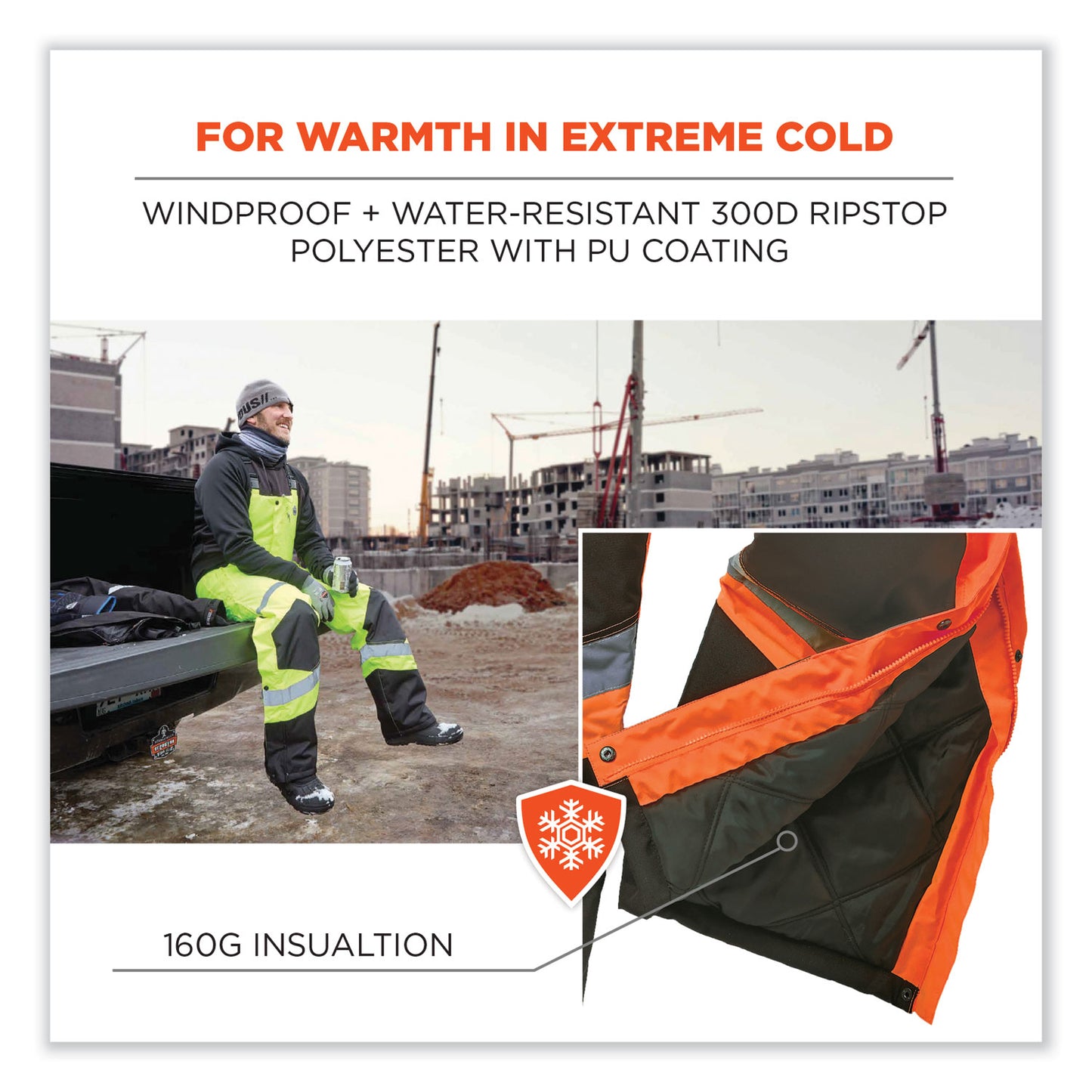 ergodyne GloWear 8928 Class E Hi-Vis Insulated Bibs, Medium, Orange (25633)