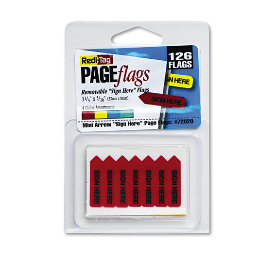 Redi-Tag Mini Arrow Page Flags, "Sign Here", Blue/Mint/Red/Yellow, 126 Flags/Pack (72020)