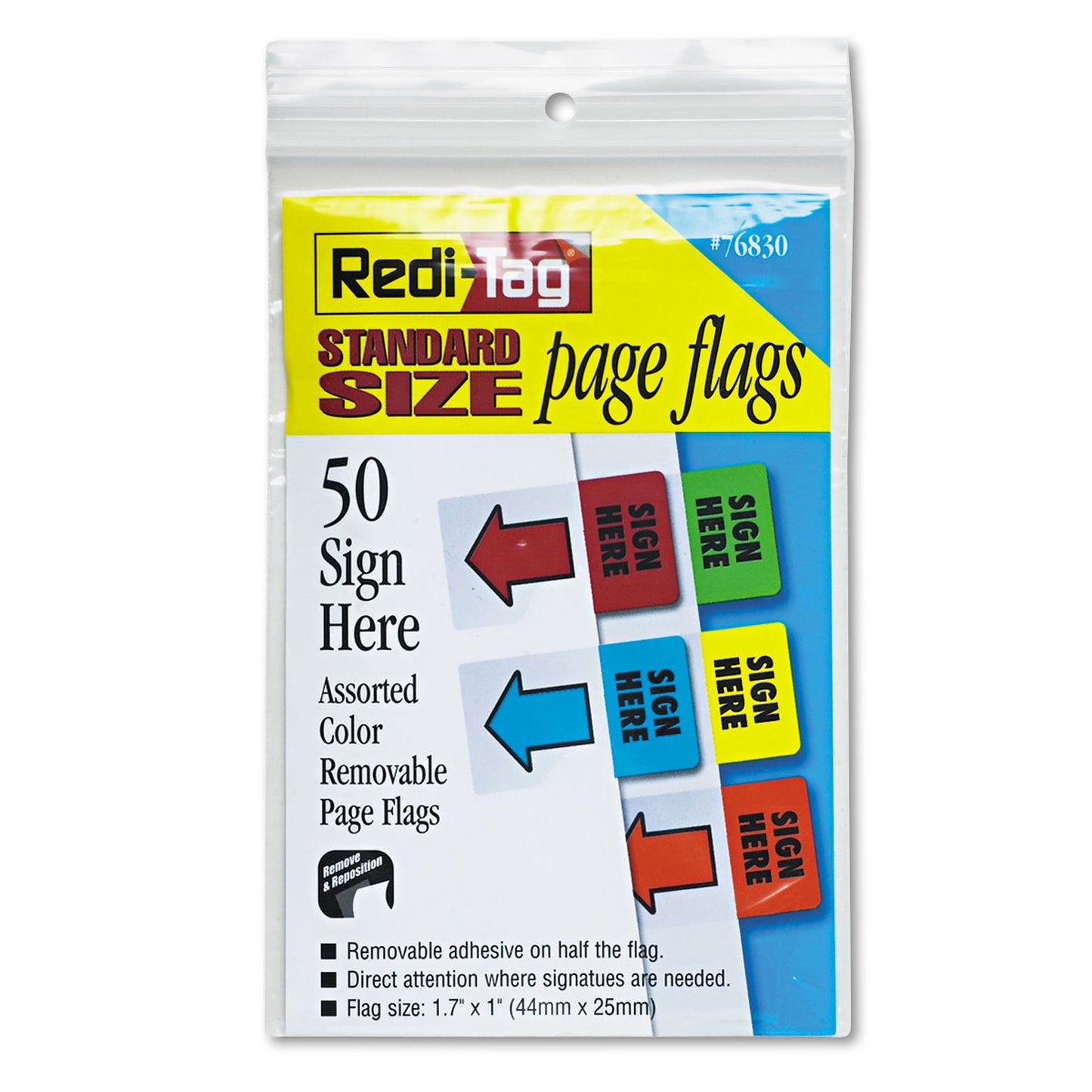 Redi-Tag Removable Page Flags, Green/Yellow/Red/Blue/Orange, 10/Color, 50/Pack (76830)