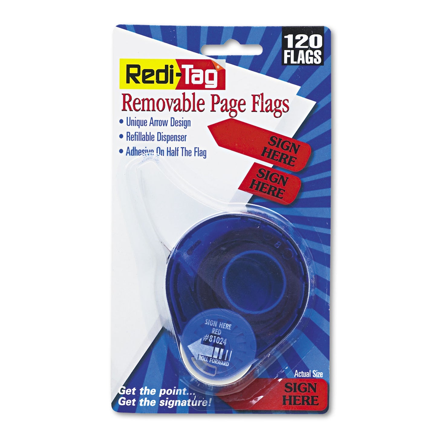 Redi-Tag Arrow Message Page Flags in Dispenser, "Sign Here", Red, 120 Flags/Pack (81024)