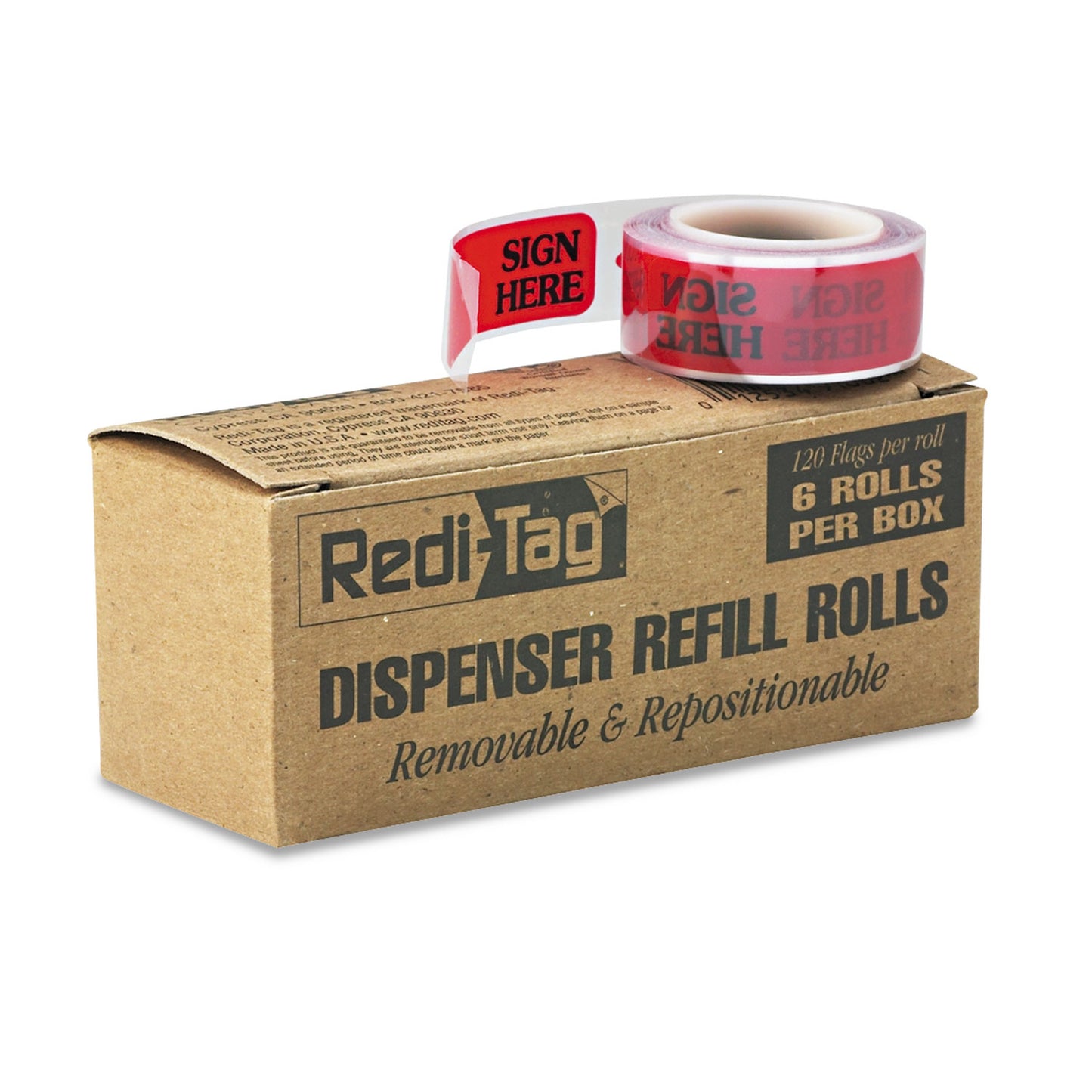 Redi-Tag Arrow Message Page Flag Refills, "Sign Here", Red, 120 Flags/Roll, 6 Rolls (91002)