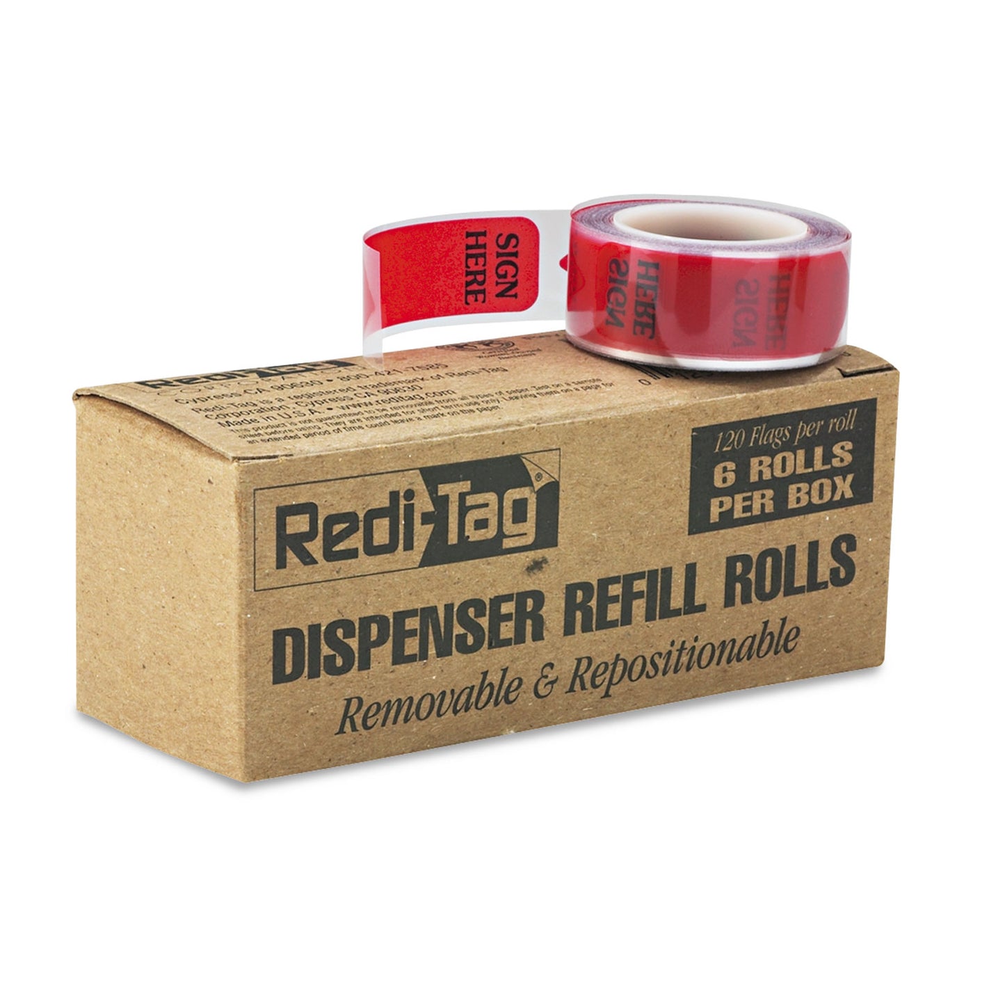 Redi-Tag Arrow Message Page Flag Refills, "Sign Here", 120 Flags/Roll, 6 Rolls/Box (91012)