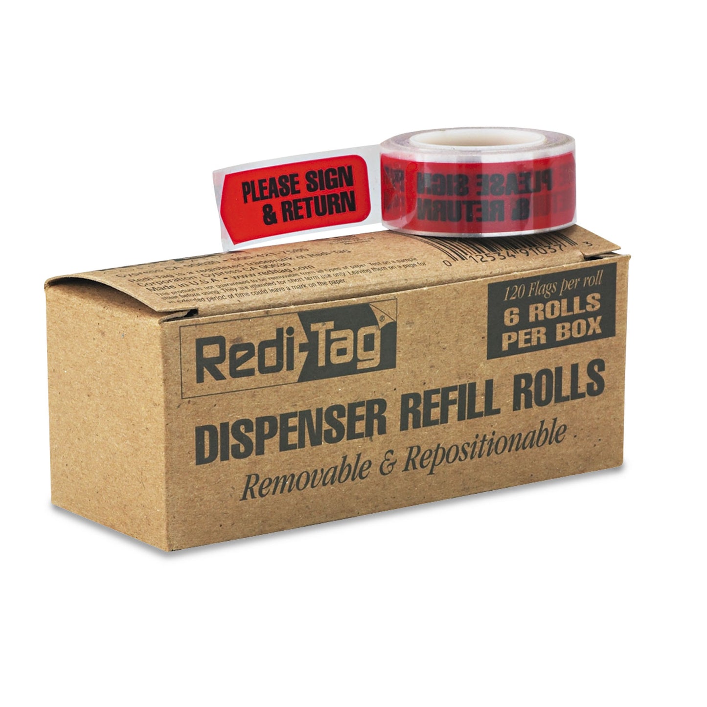 Redi-Tag Arrow Message Page Flag Refills, "Please Sign and Return", Red, 120 Flags/Roll, 6 Rolls/Box (91037)