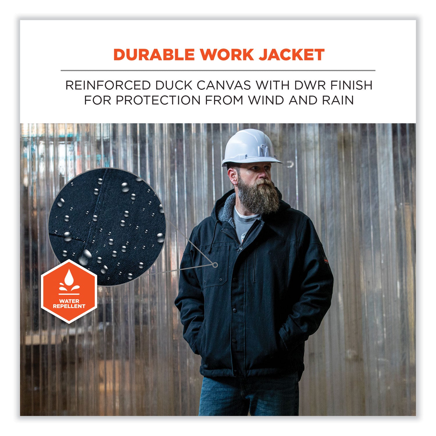 ergodyne N-Ferno 6468 Duck Canvas Work Jacket, Medium, Black (41233)