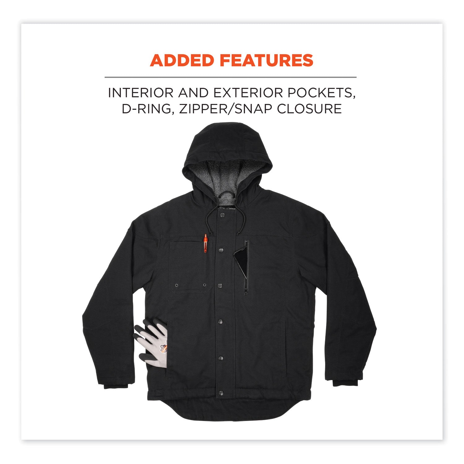 ergodyne N-Ferno 6468 Duck Canvas Work Jacket, Medium, Black (41233)