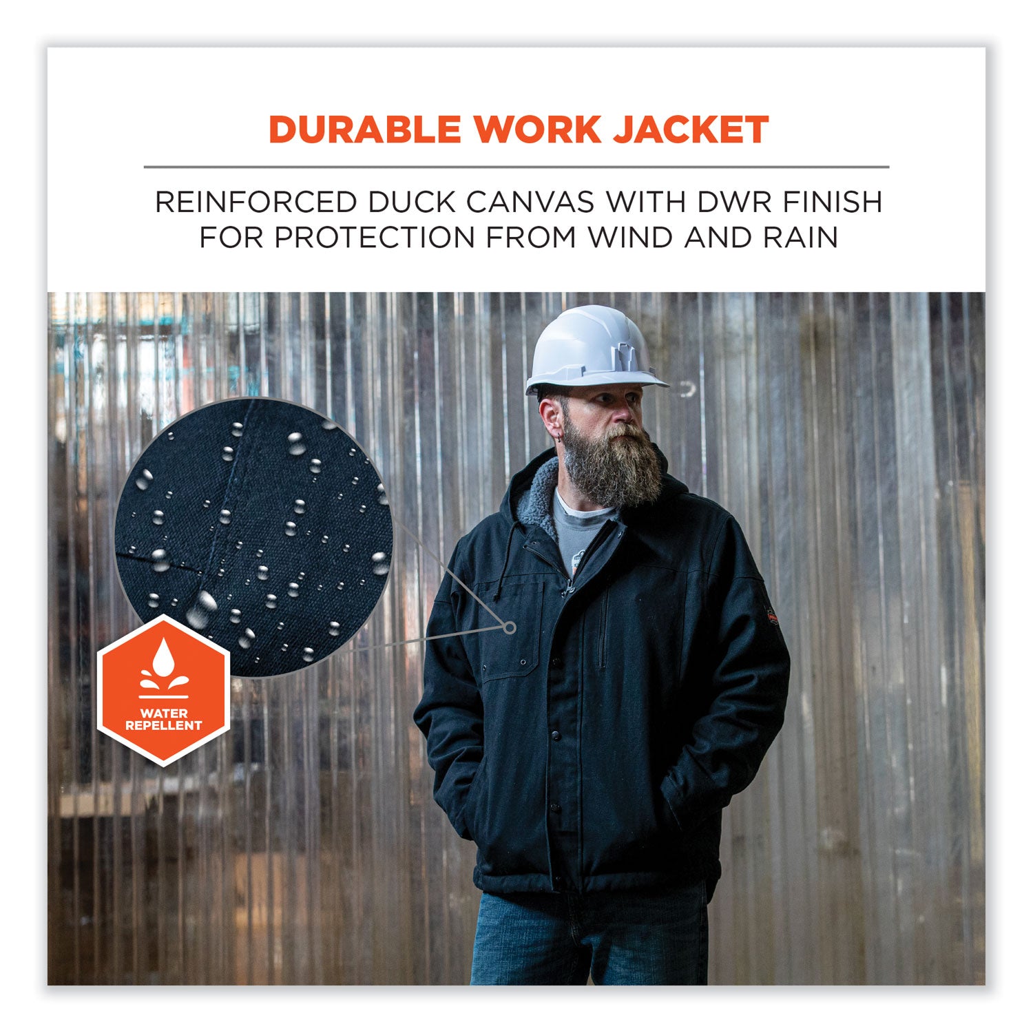 ergodyne N-Ferno 6468 Duck Canvas Work Jacket, 4X-Large, Black (41238)