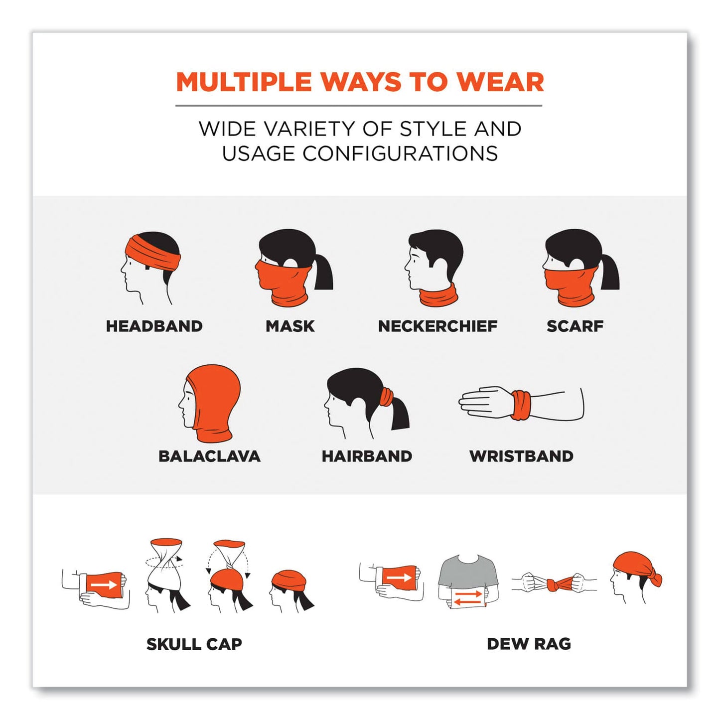 ergodyne Chill-Its 6487 Cooling Performance Knit Multi-Band, Polyester/Spandex, One Size Fits Most, Black (42126)