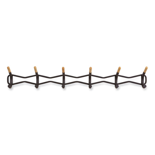 Safco Family Coat Wall Rack, 6 Hook, 42.75w x 5.25d x 7.25h, Black (4257BL)