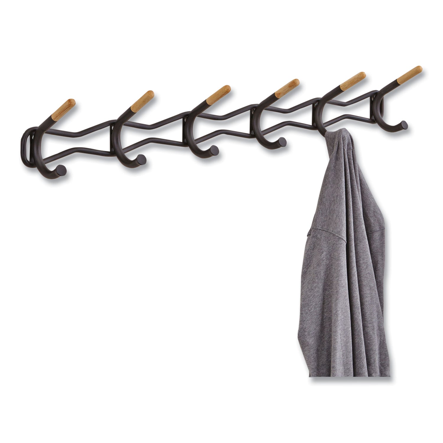 Safco Family Coat Wall Rack, 6 Hook, 42.75w x 5.25d x 7.25h, Black (4257BL)