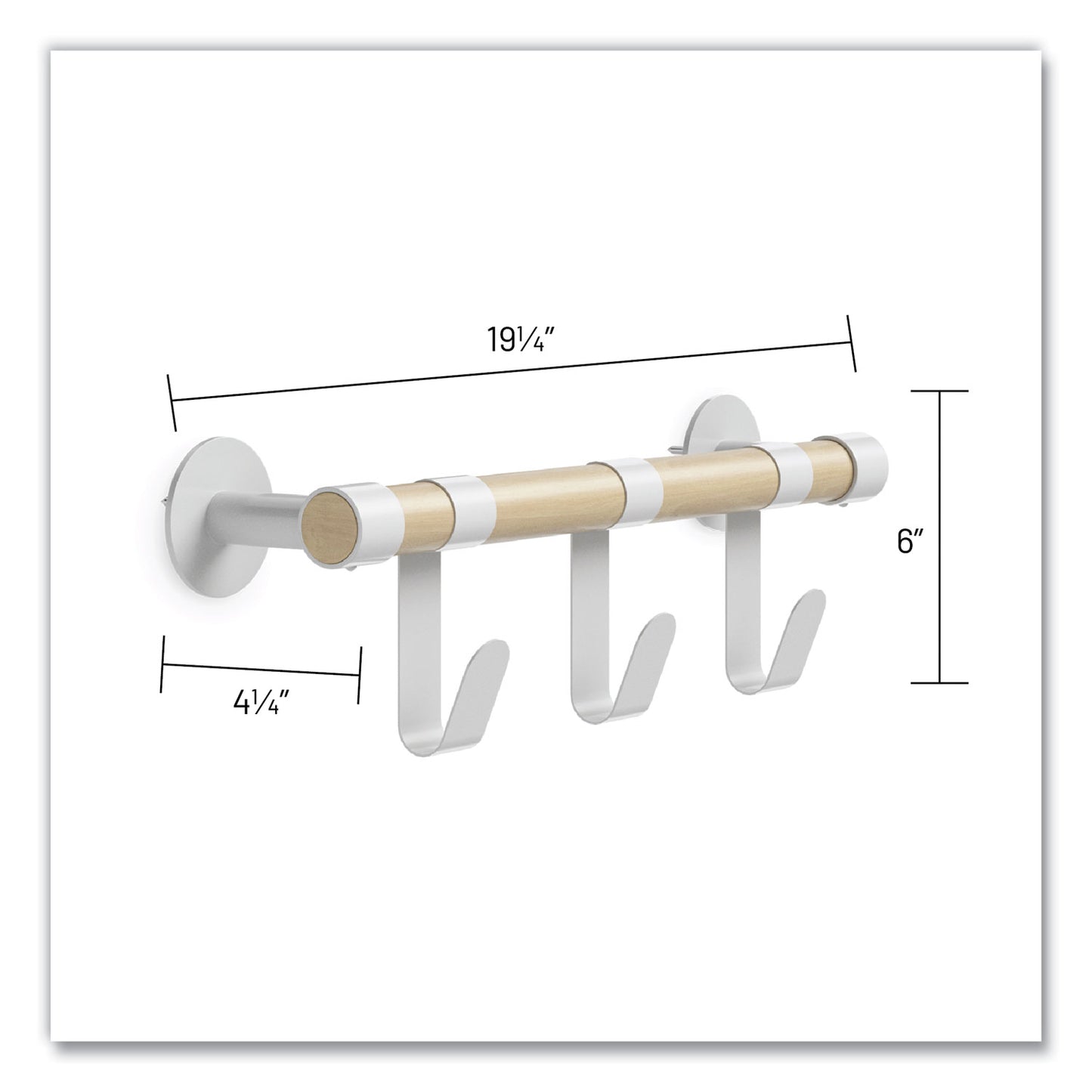 Safco Resi Coat Wall Rack, 3 Hook, 19.75w x 4.25d x 6h, White (4263WH)