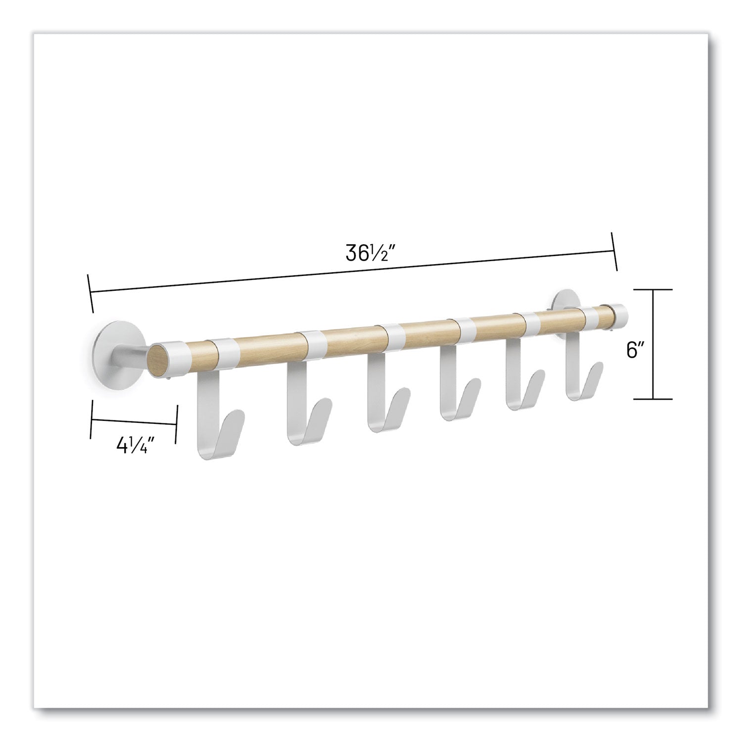 Safco Resi Coat Wall Rack, 6 Hook, 36.25w x 4.25d x 6h, White (4264WH)