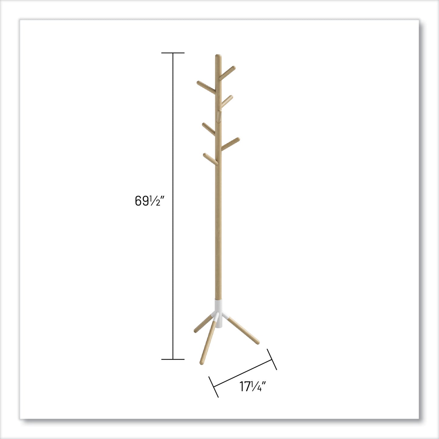 Safco Resi Standing Coat Tree, 6 Hook, 17.25w x 17.25d x 69.5h, White (4265WH)