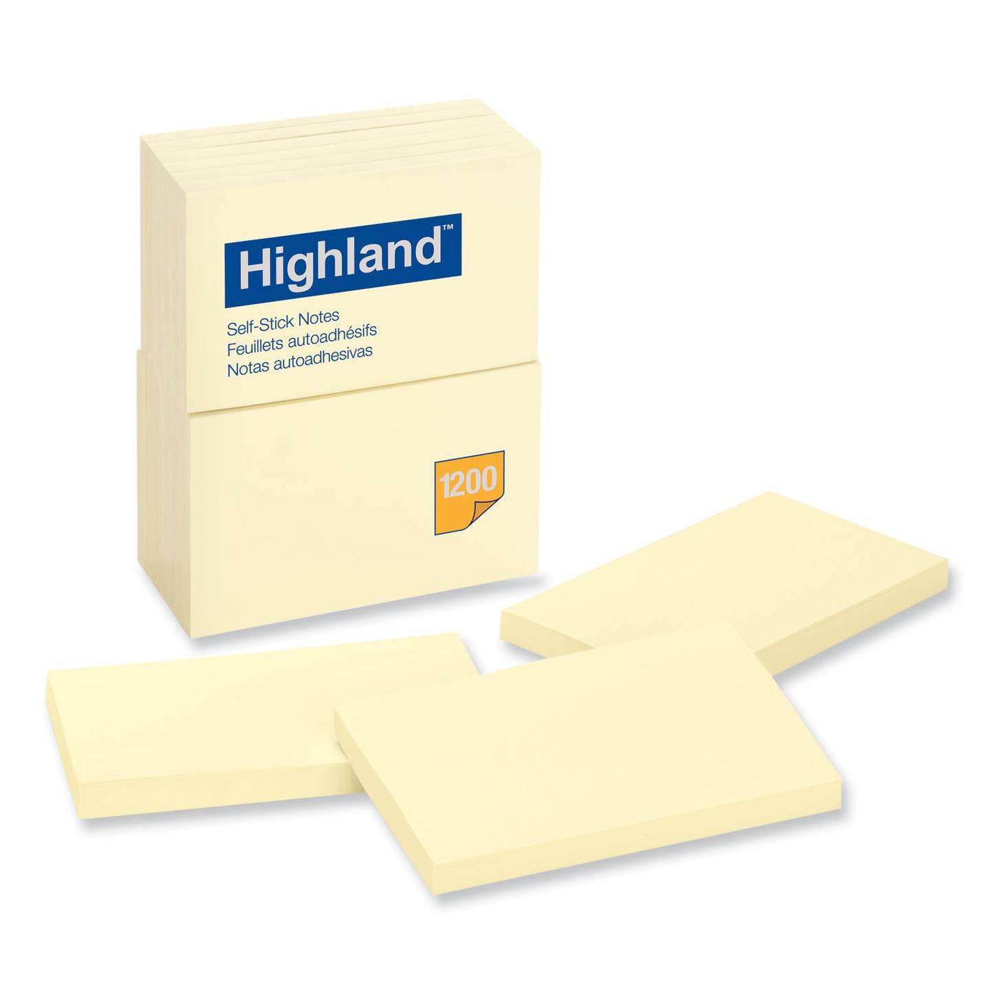 Highland Self-Stick Notes, 3" x 5", Yellow, 100 Sheets/Pad, 12 Pads/Pack (6559YW)