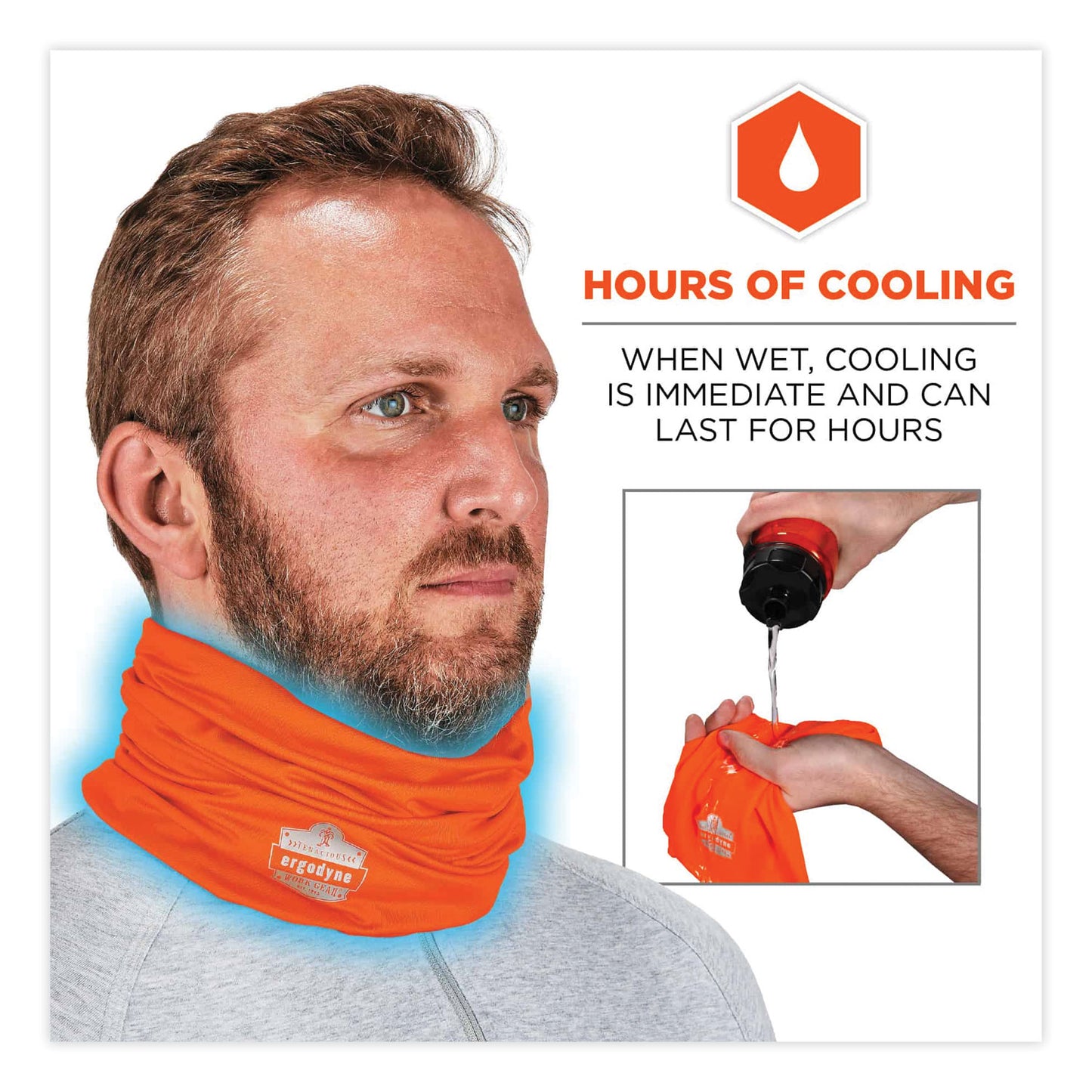 ergodyne Chill-Its 6487 Cooling Performance Knit Multi-Band, Polyester/Spandex, One Size Fits Most, Hi-Vis Orange (42128)