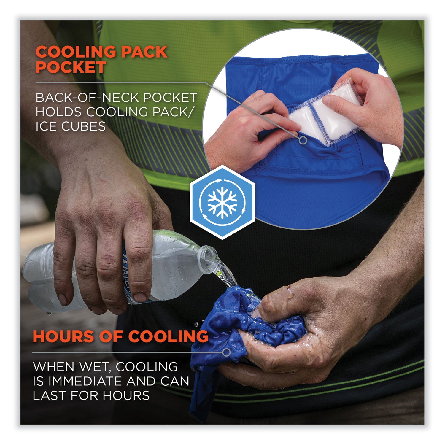 ergodyne Chill-Its 6482 Cooling Neck Gaiter Bandana Pocket Kit, Polyester/Spandex, Large/X-Large, Blue (42136)