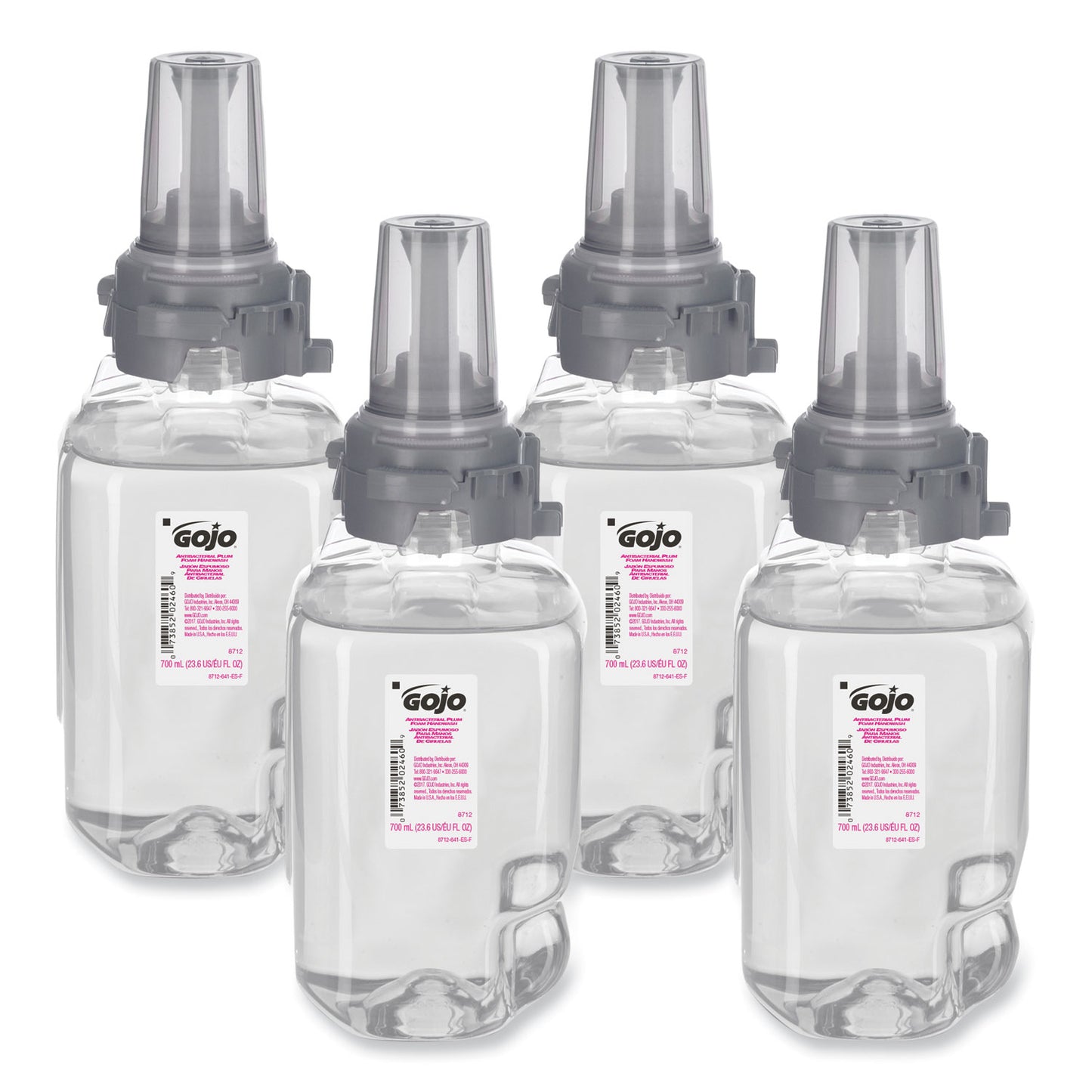 GOJO Antibacterial Foam Hand Wash Refill for ADX-7 Dispensers, Plum Scent, 700 mL, 4/Carton (871204)