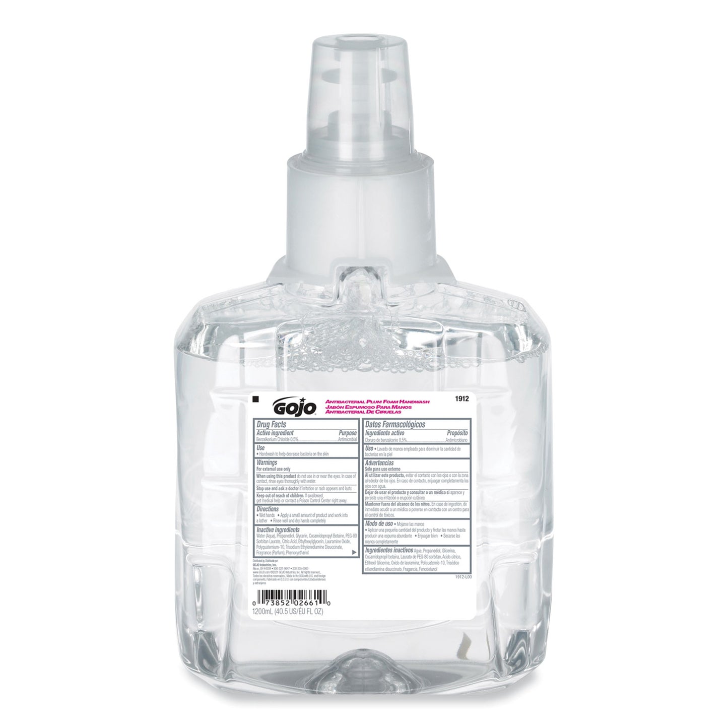 GOJO Antibacterial Foam Hand Wash Refill, For LTX-12 Dispenser, Plum Scent, 1,200 mL, 2/Carton (191202CT)