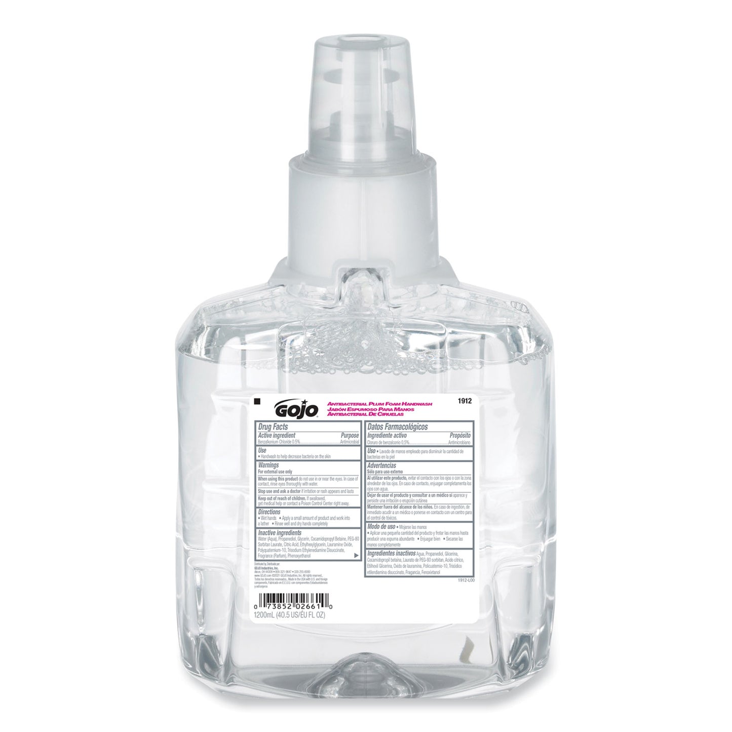 GOJO Antibacterial Foam Hand Wash Refill, For LTX-12 Dispenser, Plum Scent, 1,200 mL (191202EA)